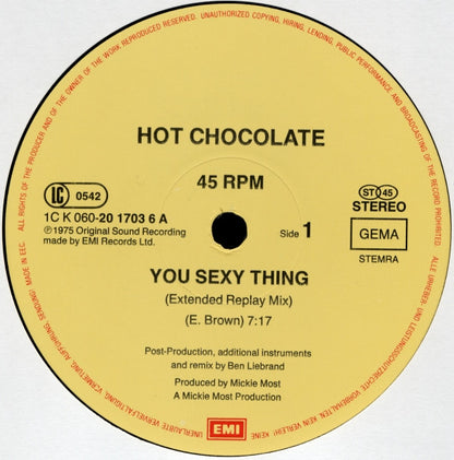 Hot Chocolate : You Sexy Thing (Extended Replay Mix) / Megamix (12", Maxi, P/Mixed)