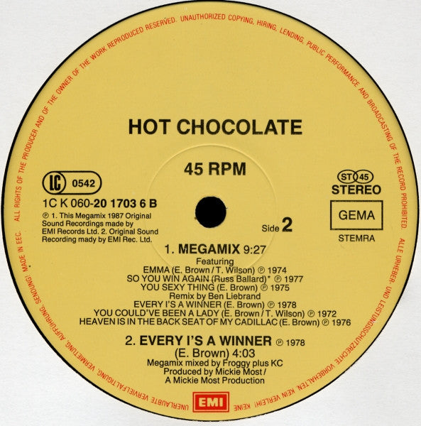 Hot Chocolate : You Sexy Thing (Extended Replay Mix) / Megamix (12", Maxi, P/Mixed)