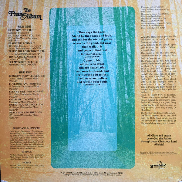 The Maranatha Singers : The Praise Album (LP, Album, RE)