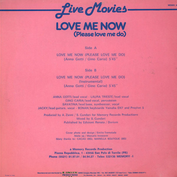 Live Movies : Love Me Now (Please Love Me Do) (12")