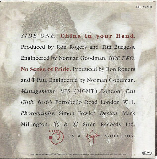 T'Pau : China In Your Hand (7", Single)