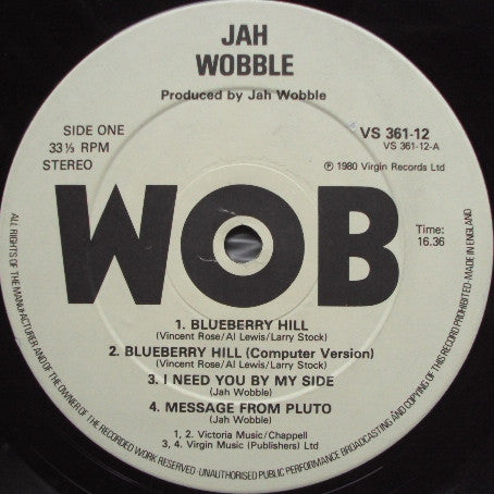 Jah Wobble : V.I.E.P. Featuring Blueberry Hill (12", EP)