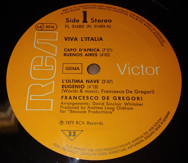 Francesco De Gregori : Viva L'Italia (LP, Album)