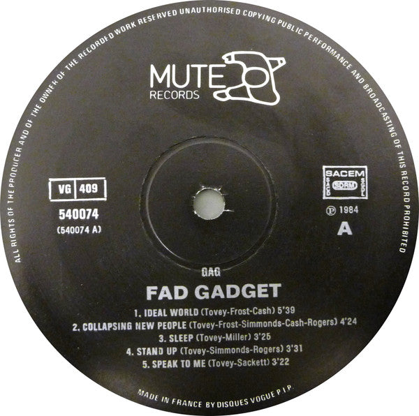 Fad Gadget : Gag (LP, Album)