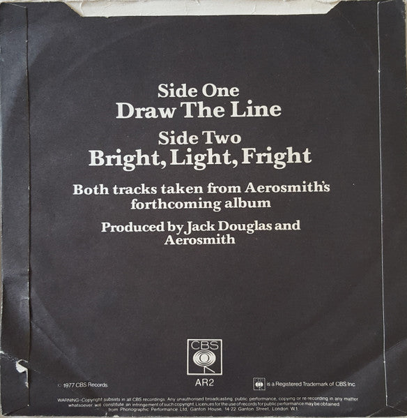 Aerosmith : Draw The Line  (7", Single, Promo)