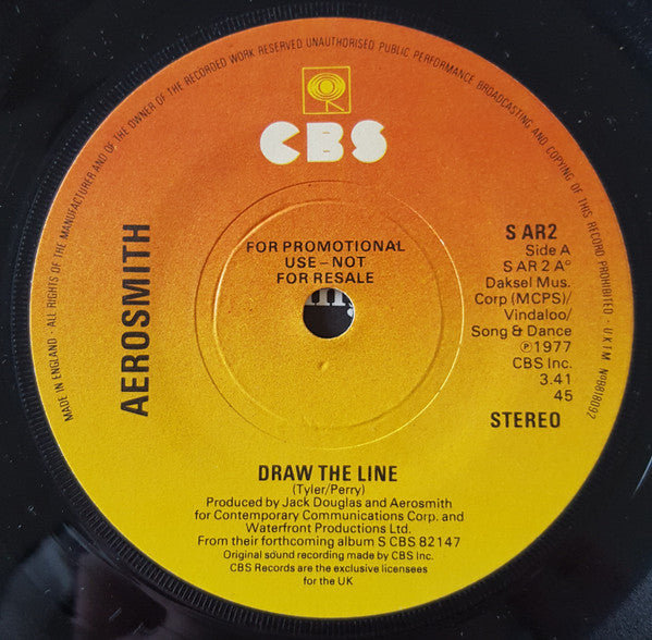 Aerosmith : Draw The Line  (7", Single, Promo)