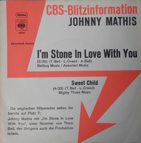 Johnny Mathis : I'm Stone In Love With You / Sweet Child (7", Promo)