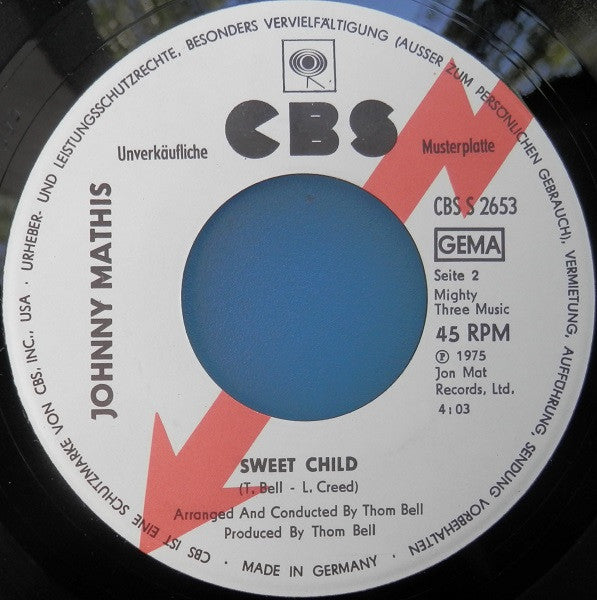 Johnny Mathis : I'm Stone In Love With You / Sweet Child (7", Promo)
