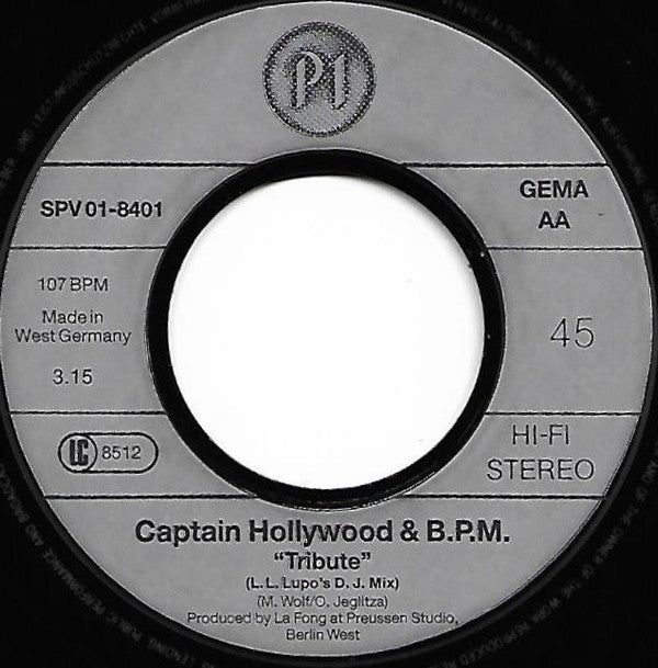 Captain Hollywood & B.P.M. (3) : Tribute (7", Single)