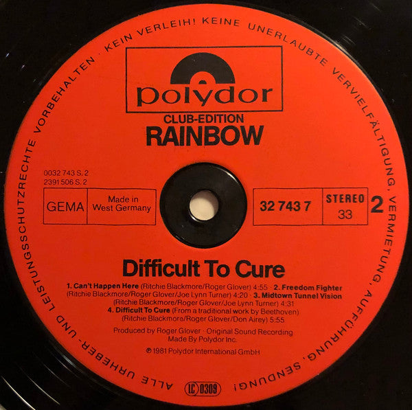 Rainbow : Difficult To Cure (LP, Album, Club)