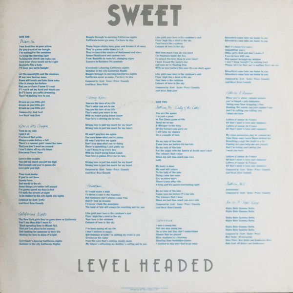 Sweet* : Level Headed (LP, Album, Gat)