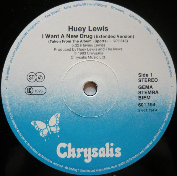 Huey Lewis And The News* : I Want A New Drug (12", Maxi)