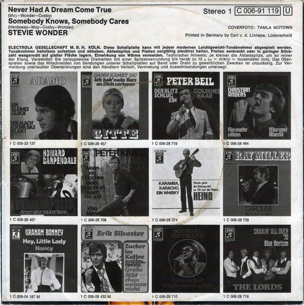 Stevie Wonder : Never Had A Dream Come True (7", Single)