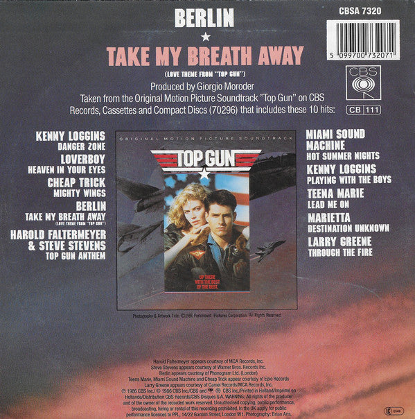 Berlin : Take My Breath Away (Love Theme From "Top Gun") (7", Single)
