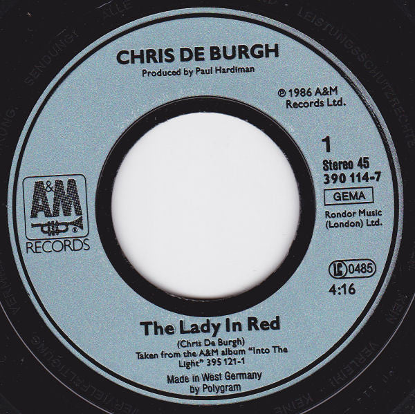 Chris De Burgh : The Lady In Red (7", Single, RE)