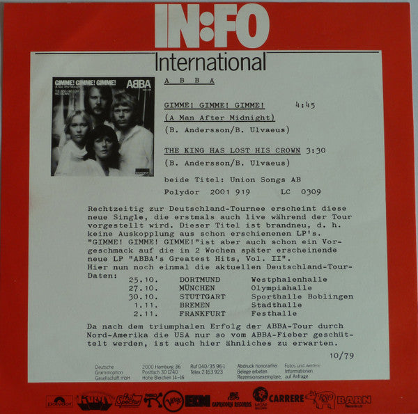 ABBA : Gimme! Gimme! Gimme! (A Man After Midnight) (7", Single)