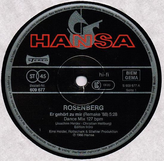 Rosenberg* : Er Gehört Zu Mir - Remake '88 (12", Maxi, RP)