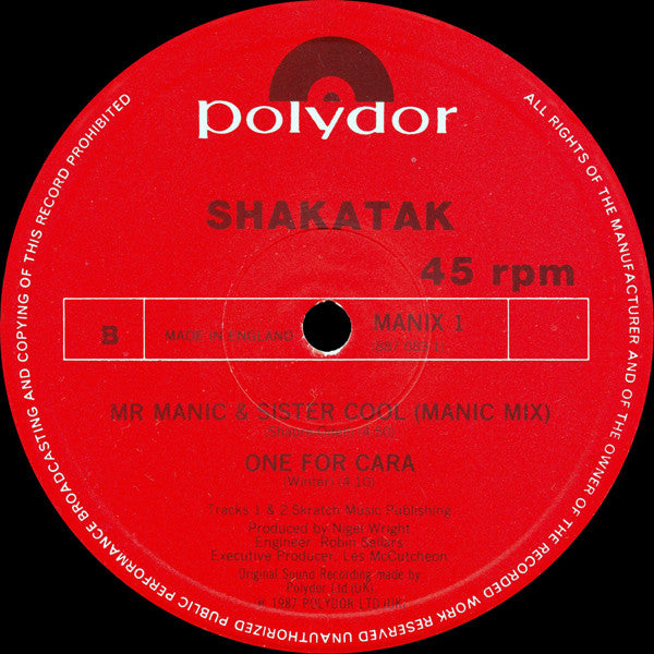 Shakatak : Mr. Manic & Sister Cool (Cool Mix) (12")
