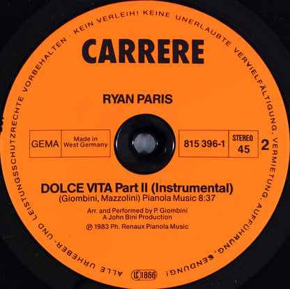 Ryan Paris : Dolce Vita (Original Version) (12", Maxi)