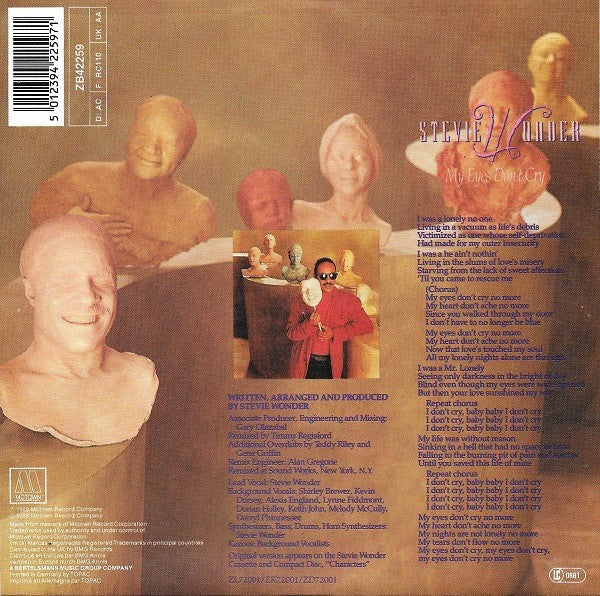 Stevie Wonder : My Eyes Don't Cry  (7", Single)