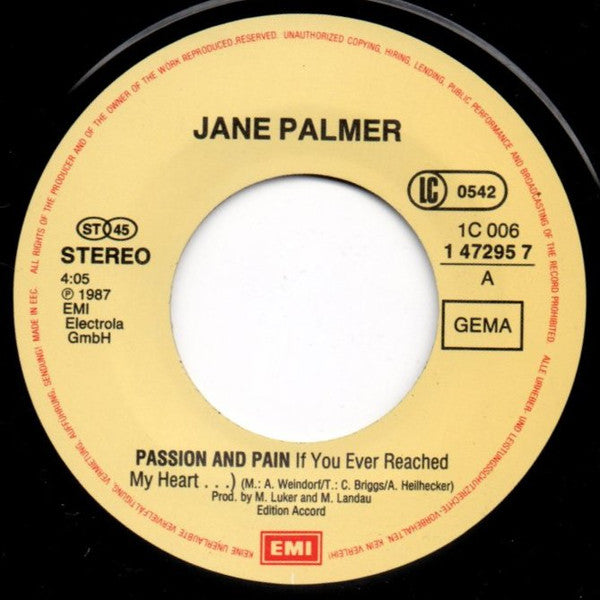 Jane Palmer : Passion & Pain  (7", Single)