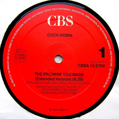 Cock Robin : The Promise You Made (Extended Version) (12", Maxi)