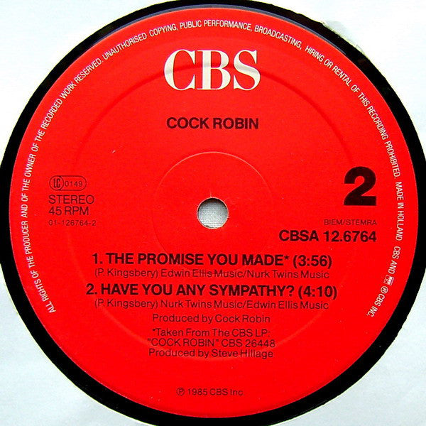 Cock Robin : The Promise You Made (Extended Version) (12", Maxi)