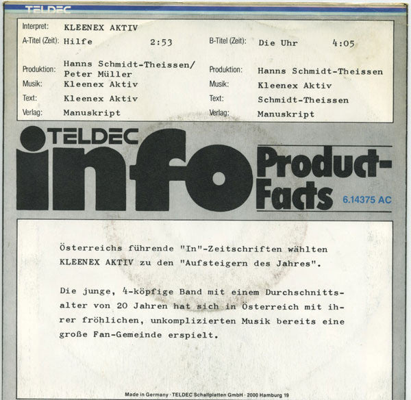 Kleenex Aktiv : Hilfe (7", Single, Promo)