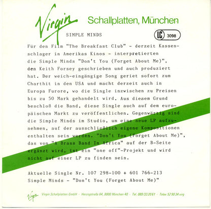 Simple Minds : Don't You (Forget About Me) (7", Single)