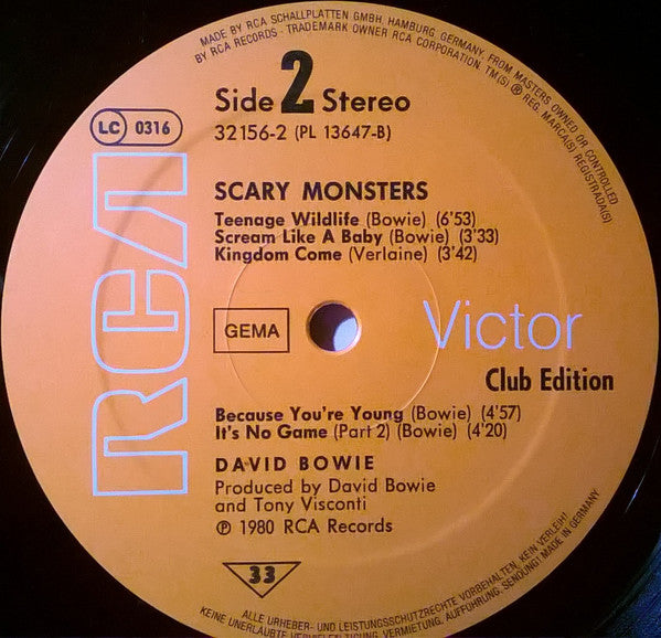 David Bowie : Scary Monsters (LP, Album, Club)