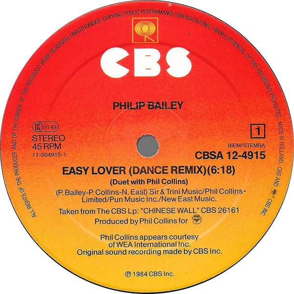 Philip Bailey Duet With Phil Collins / Philip Bailey : Easy Lover (Extended Dance Remix) b/w Woman (12", Maxi)