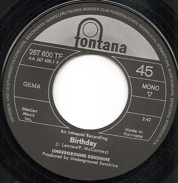 Underground Sunshine : Birthday / All I Want Is You (7", Single, Mono)