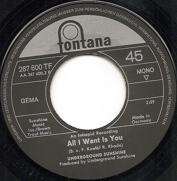 Underground Sunshine : Birthday / All I Want Is You (7", Single, Mono)