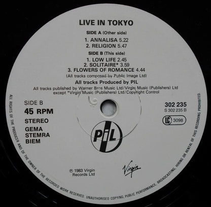 Public Image Limited : Live In Tokyo (2x12", Album)