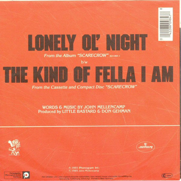 John Cougar Mellencamp : Lonely Ol' Night (7", Single)