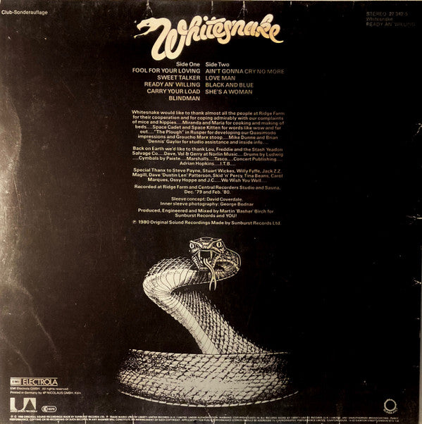 Whitesnake : Ready An' Willing (LP, Album, Club, RE)