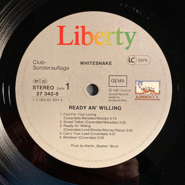 Whitesnake : Ready An' Willing (LP, Album, Club, RE)