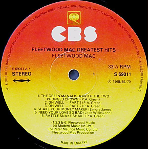 Fleetwood Mac : Fleetwood Mac Greatest Hits (LP, Album, Comp, RE, Gat)