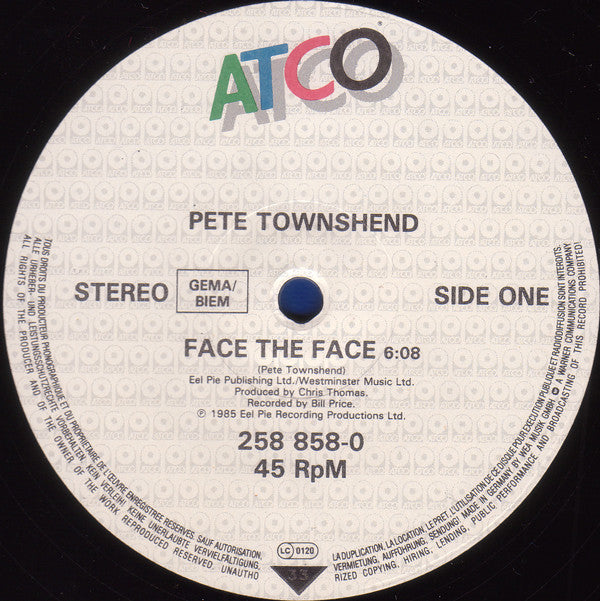 Pete Townshend : Face The Face (12")