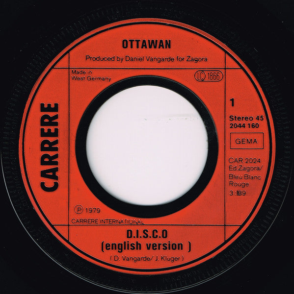 Ottawan : D I S C O (English And French Version) (7", Single)