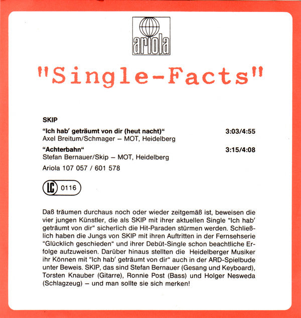 Skip (12) : Ich Hab' Geträumt Von Dir (Heut Nacht) (7", Single)