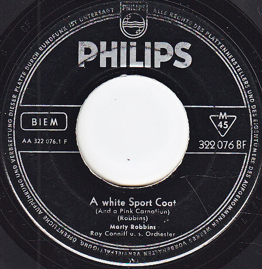 Marty Robbins With Ray Conniff : A White Sport Coat (And A Pink Carnation) (7", Single)