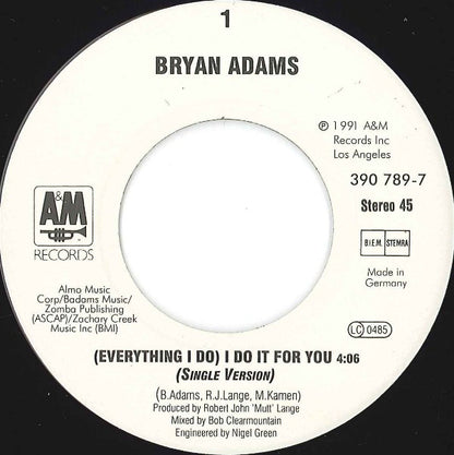 Bryan Adams : (Everything I Do) I Do It For You (7", Single)