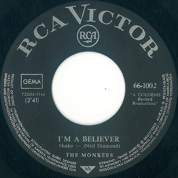 The Monkees : I'm A Believer (7", Single, Mono)