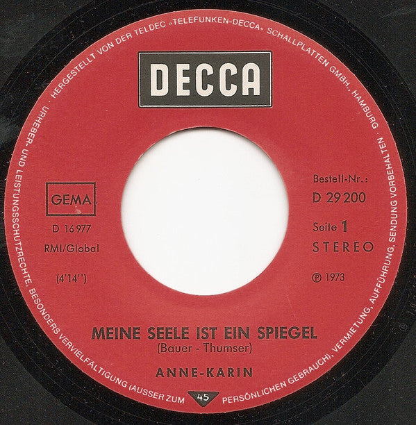 Anne Karin : Meine Seele Ist Ein Spiegel (7", Single)