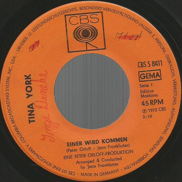 Tina York : Einer Wird Kommen (7", Single)