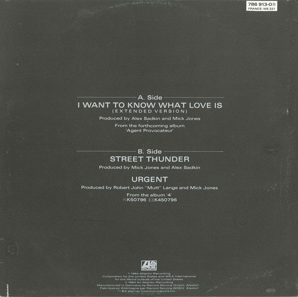 Foreigner : I Want To Know What Love Is (Extended Version) (12", Maxi)