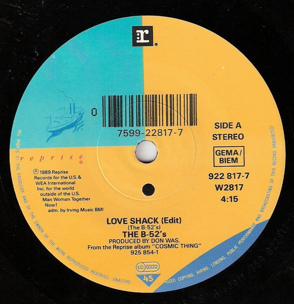 The B-52's : Love Shack (7", Single, Sol)