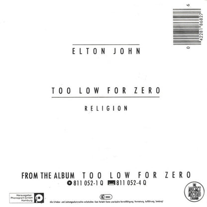 Elton John : Too Low For Zero (7", Single)