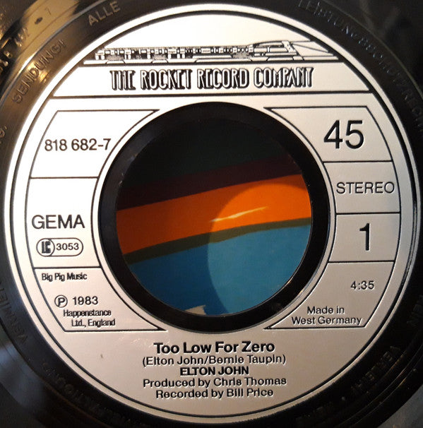 Elton John : Too Low For Zero (7", Single)